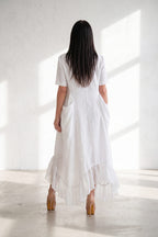 linen wide summer dress - EUG fashion #white