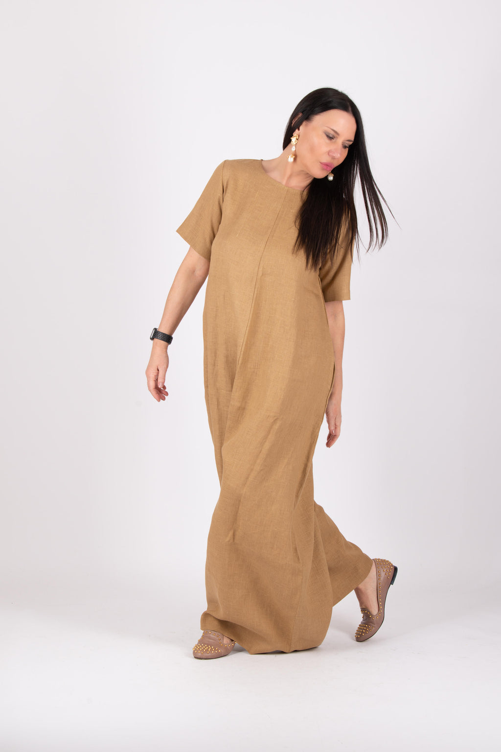 wide linen jumpsuit #beige-sahara