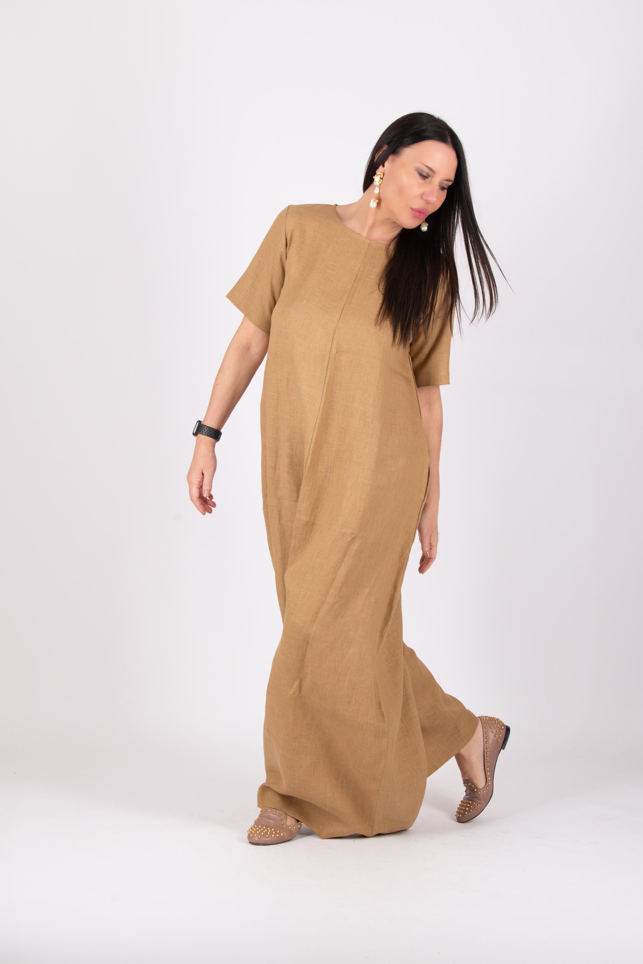 wide linen jumpsuit #beige-sahara