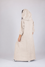 beige linen kaftan dress with dood