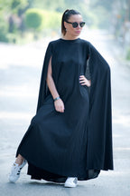 linen cape dress - Eug fashion #black