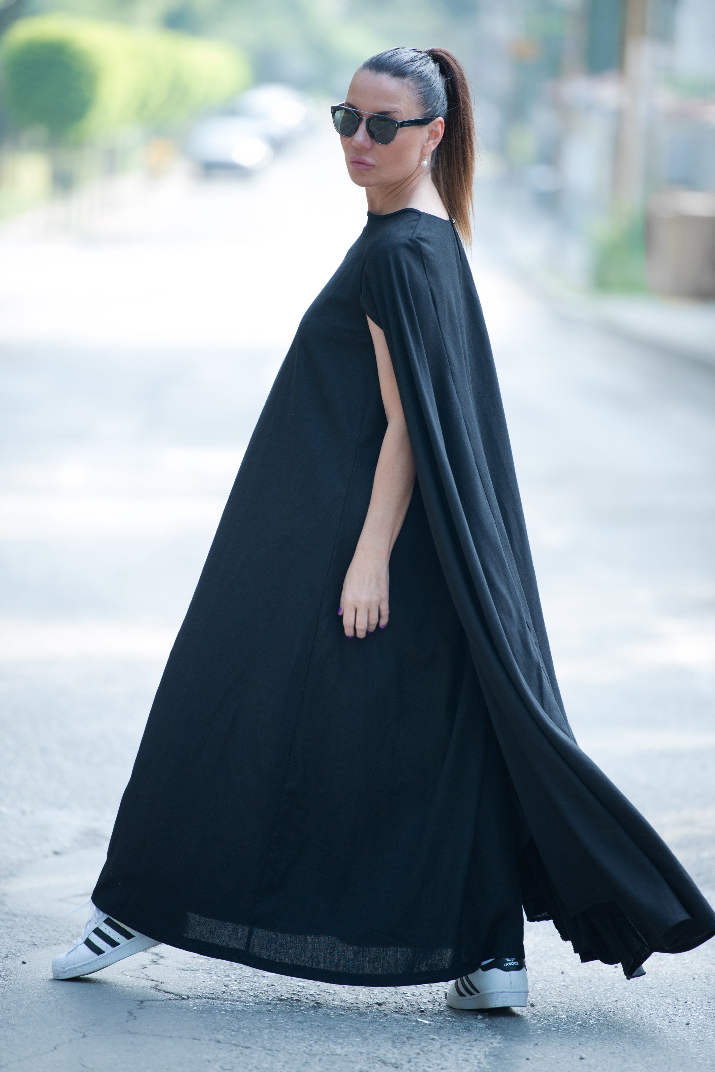 linen cape dress - Eug fashion #black