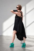 linen elegant sleeveless dress - EUG fashion #black