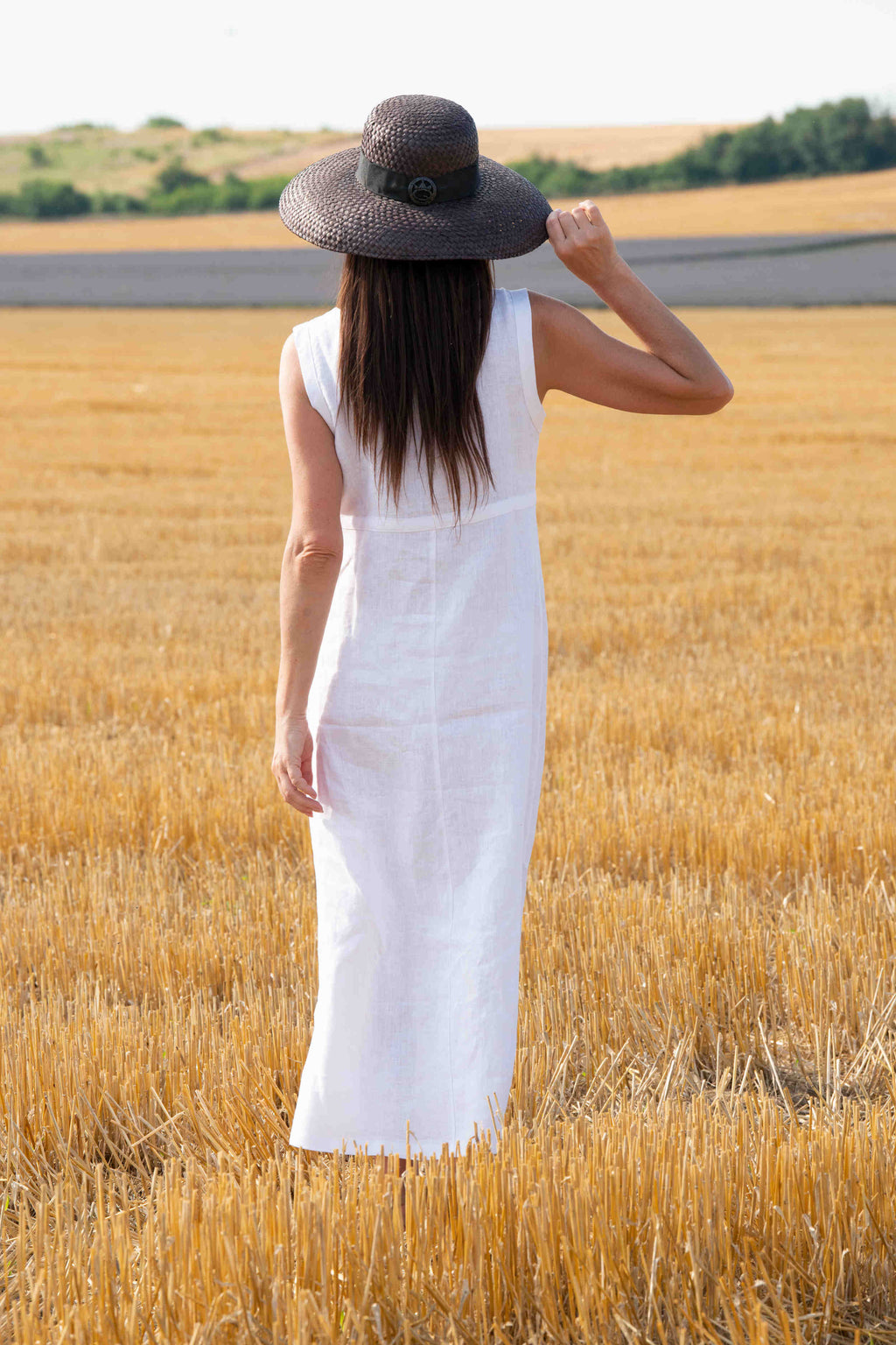 linen elegant woman dress - eug fashion #white