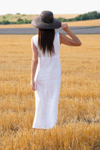 linen elegant woman dress - eug fashion #white