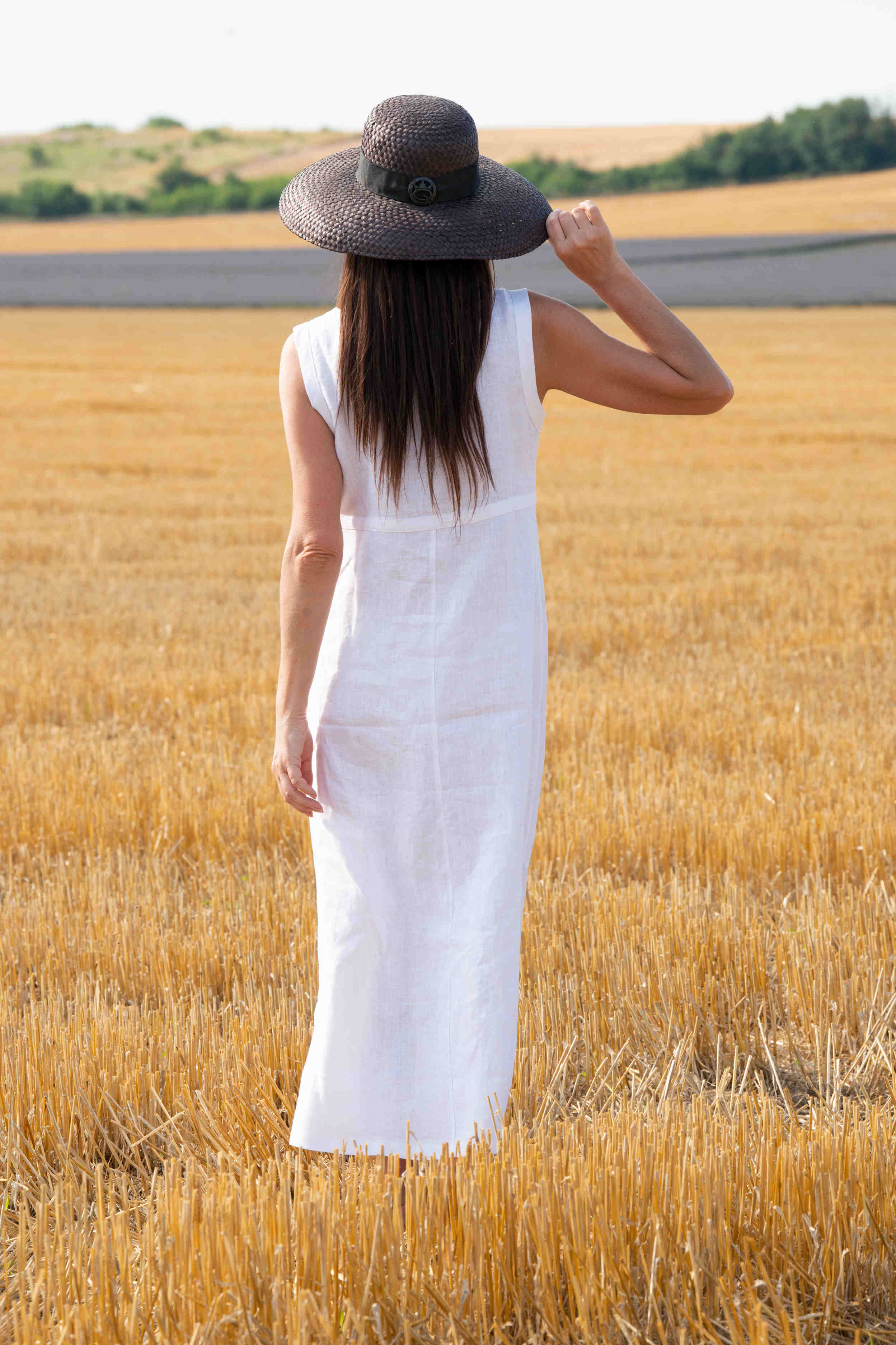 linen elegant woman dress - eug fashion #white