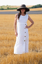 linen elegant woman dress - eug fashion #white