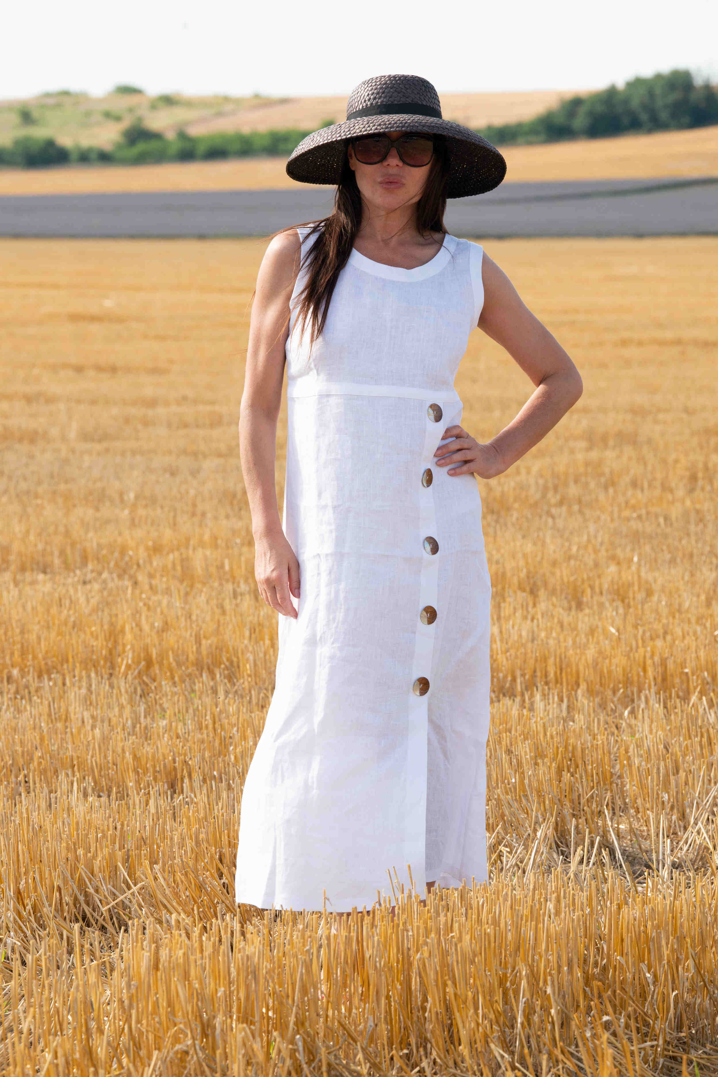 linen elegant woman dress - eug fashion #white