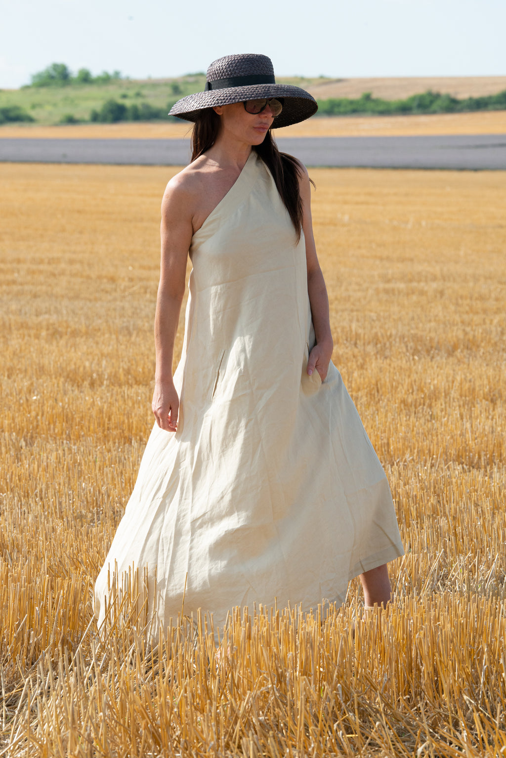 Linen One-Shoulder Dress - Tiffany