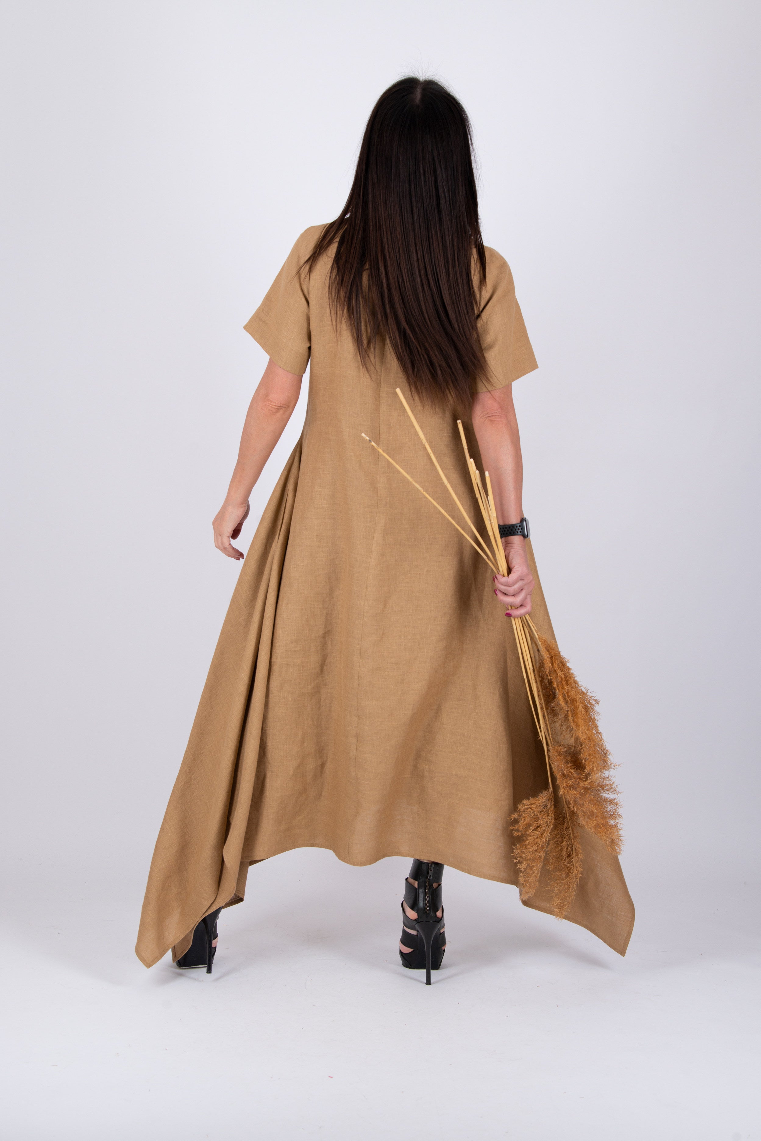 Linen a line long dress - EUG fashion #beige-sahara
