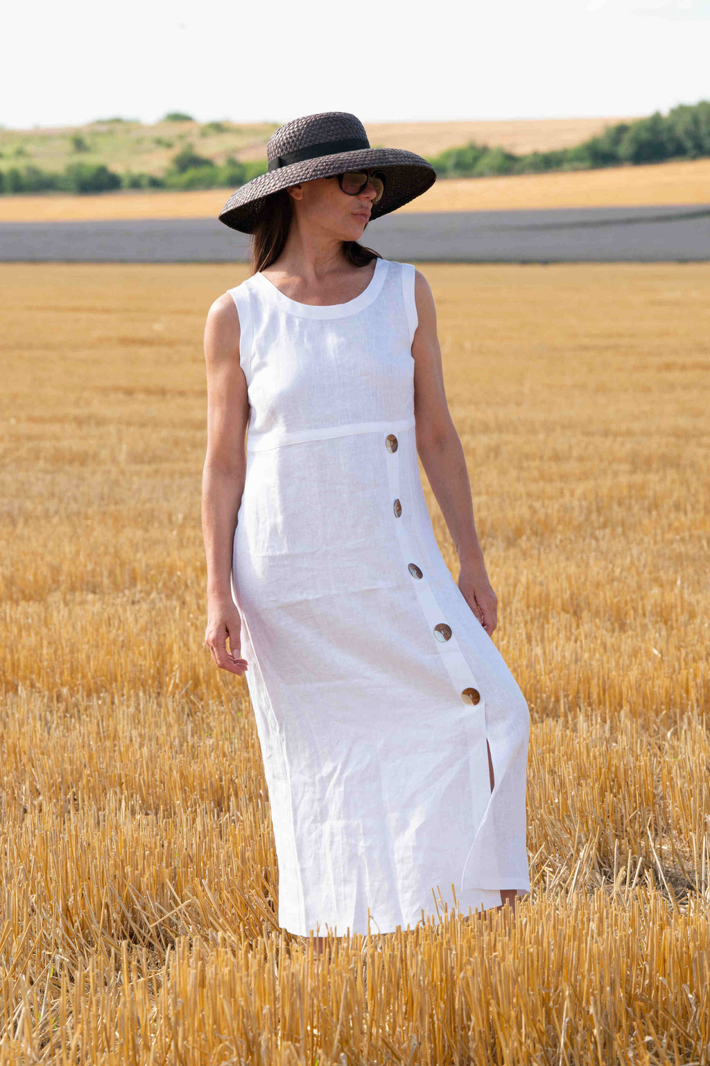 linen elegant woman dress - eug fashion #white