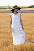 linen elegant woman dress - eug fashion #white