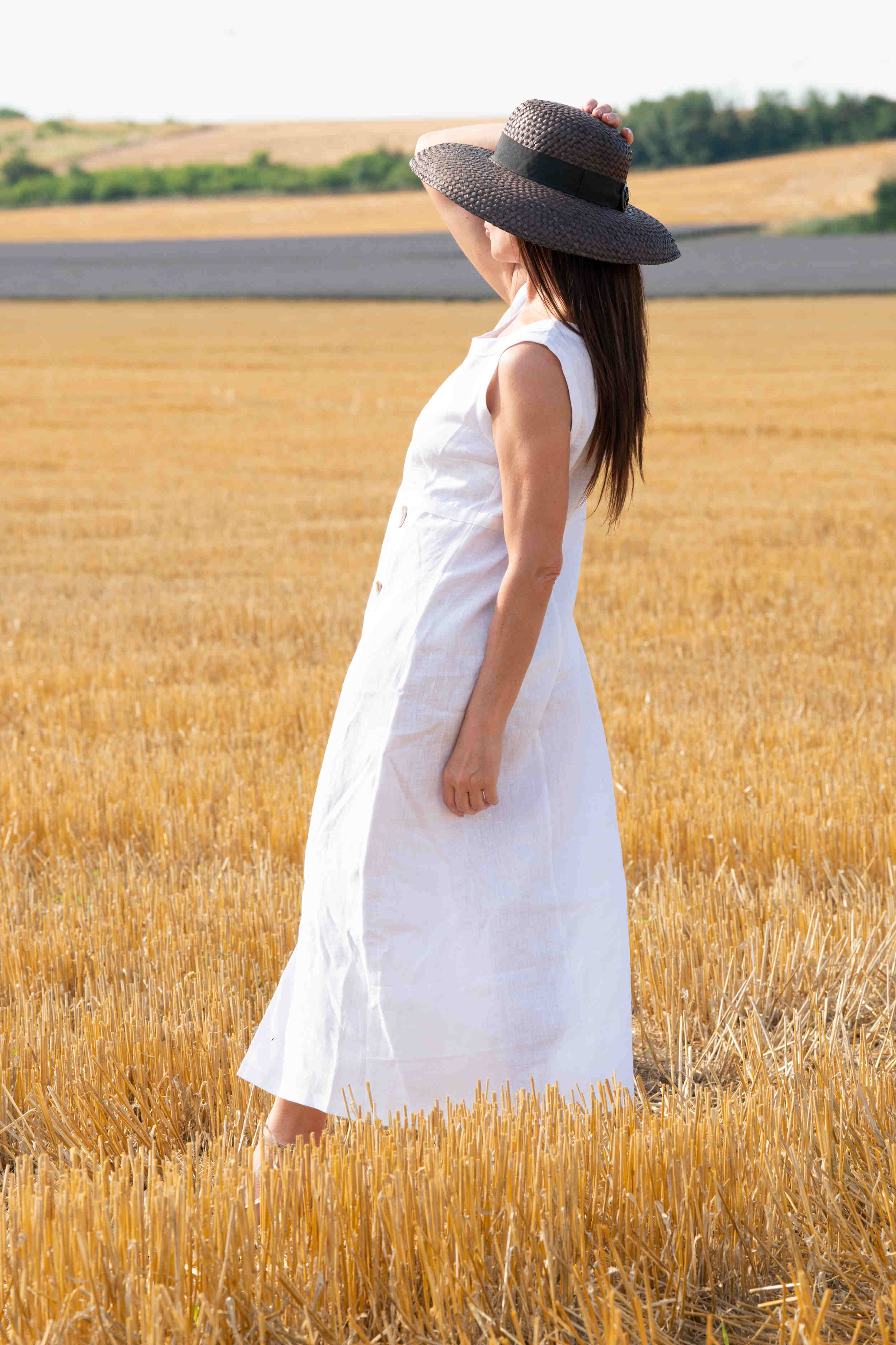 linen elegant woman dress - eug fashion #white