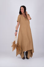Linen a line long dress - EUG fashion #beige-sahara