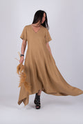Linen a line long dress - EUG fashion #beige-sahara