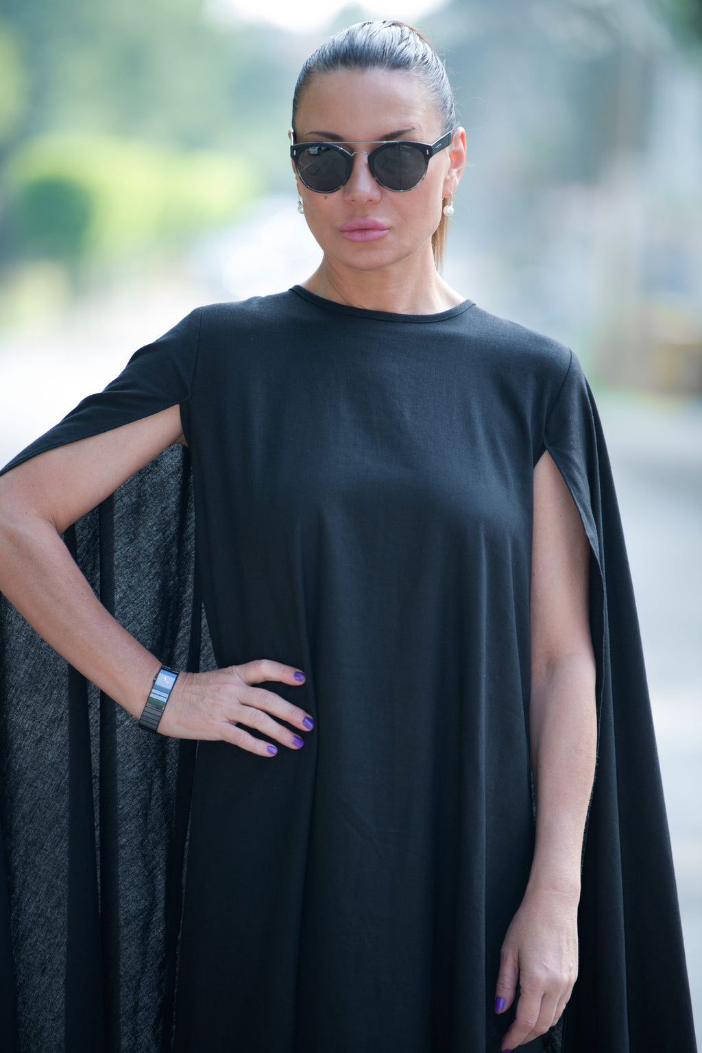 black linen cape dress - EUG fashion #black