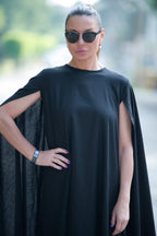 black linen cape dress - EUG fashion #black