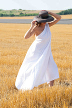 linen woman dress one shoulders  - Eug fashion #white 