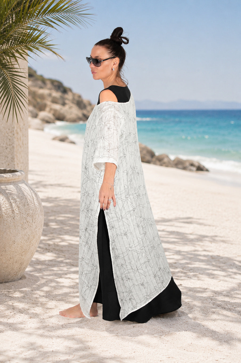linen long a line dress - #off-white