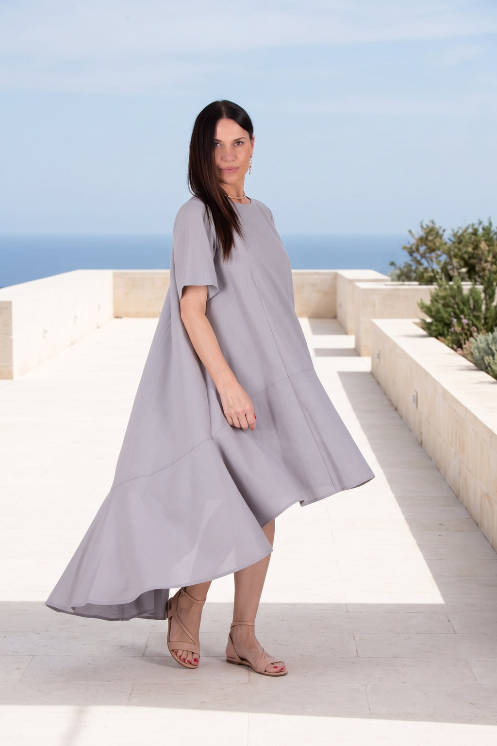 linen long dress - EUG fashion #light-grey