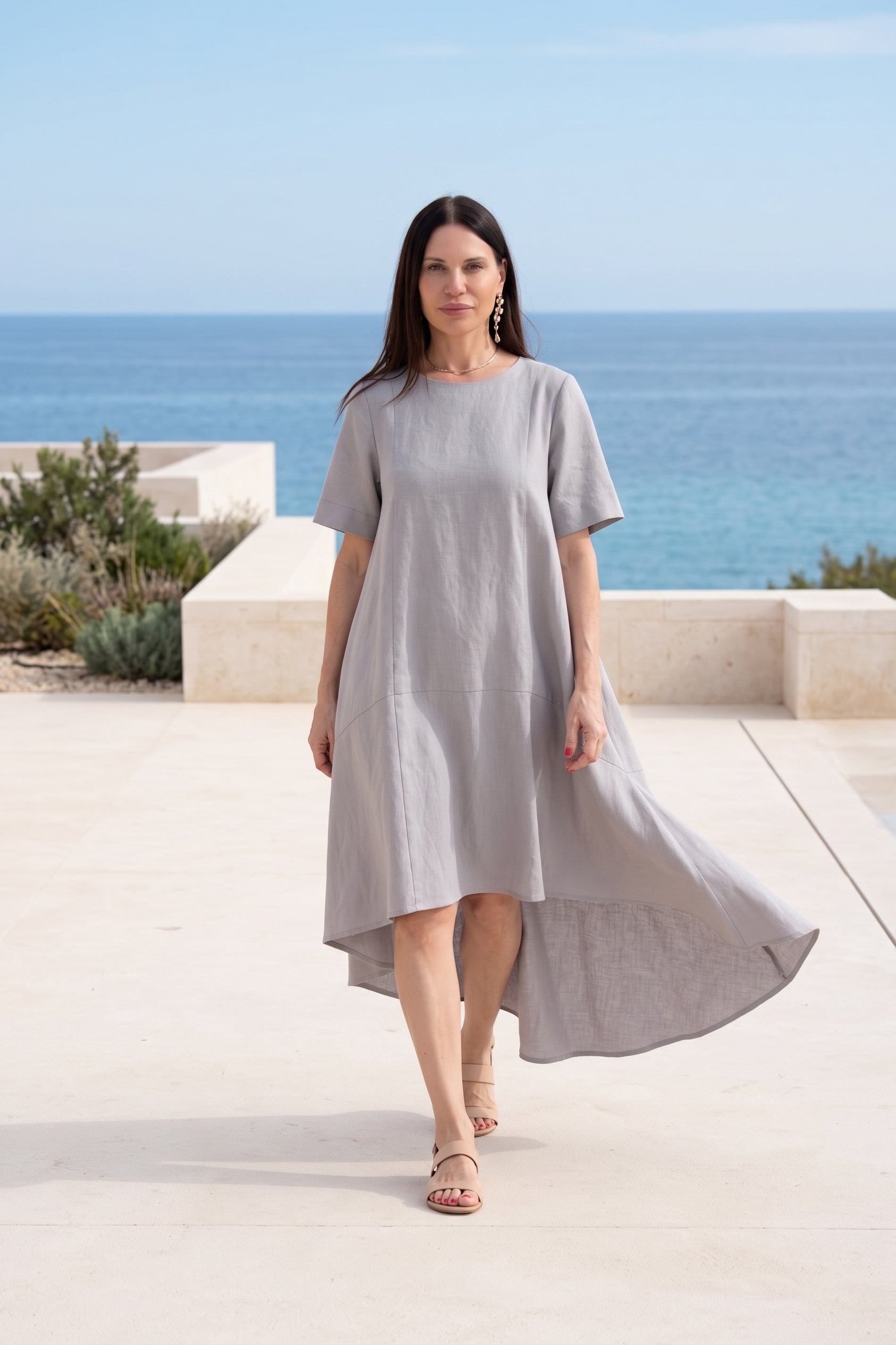 linen long dress - EUG fashion #light-grey