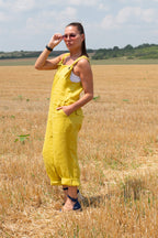 Linen sleeveless  jumpsuit #mustard