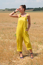 Linen sleeveless  jumpsuit #mustard