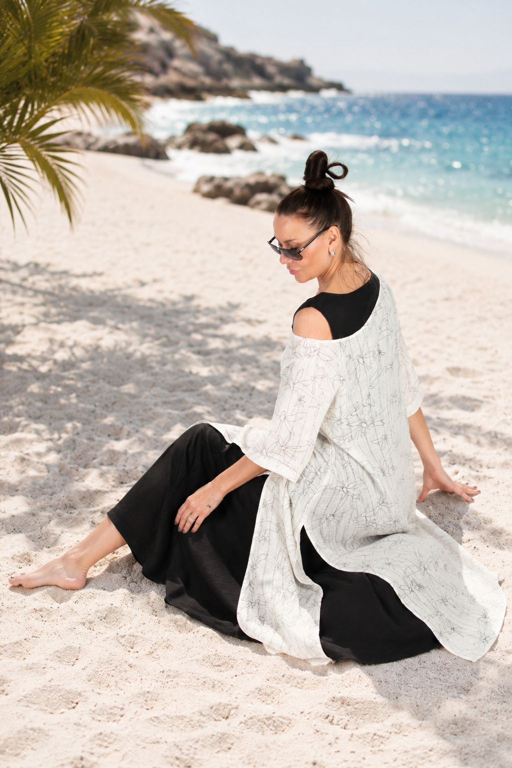 linen long a line dress - #off-white