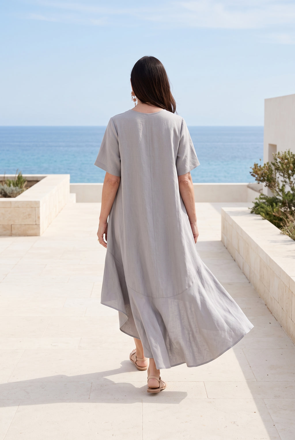linen long dress - EUG fashion #light-grey