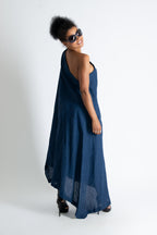 one shoulder linen dress #navy