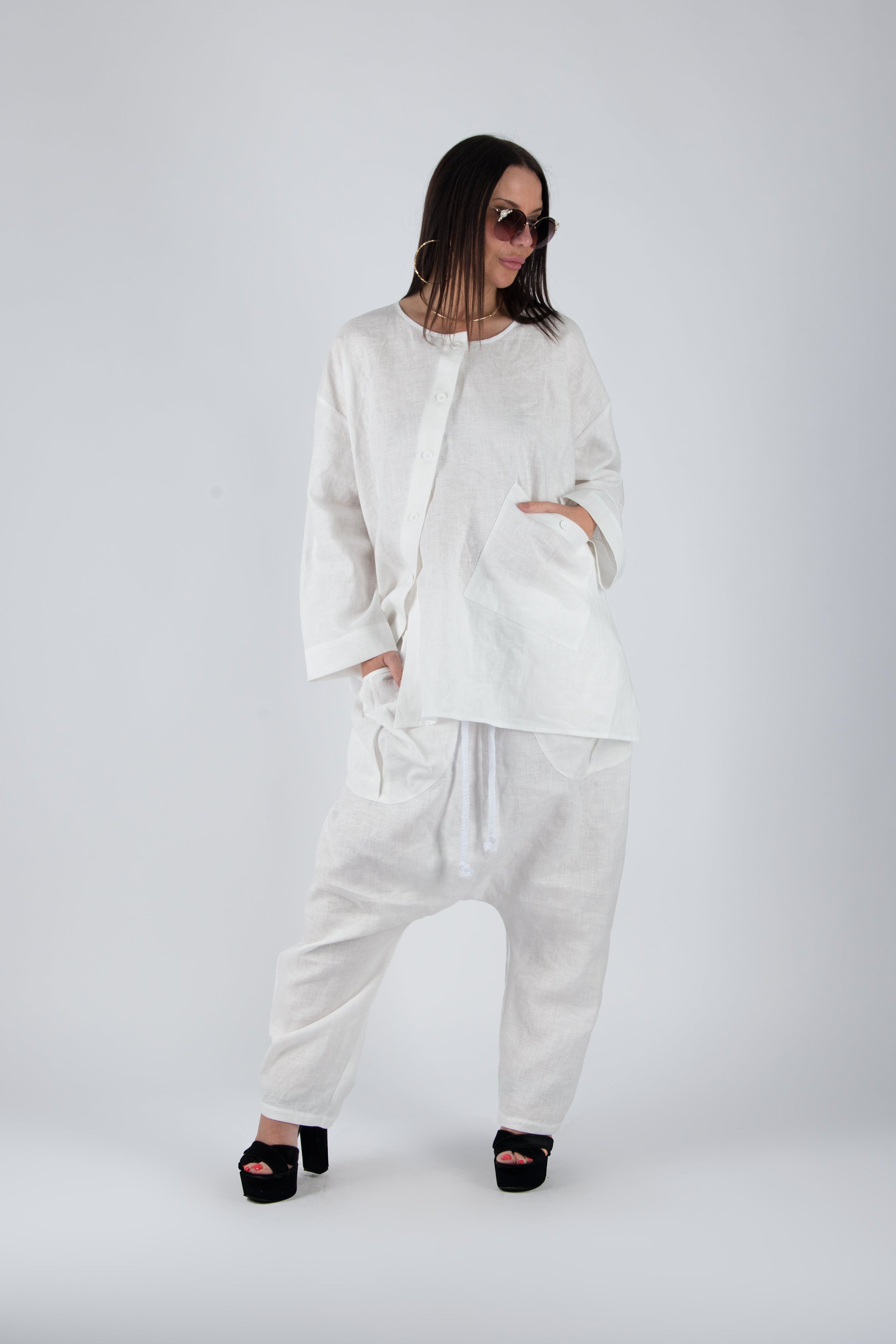 linen loose fit harem set for woman