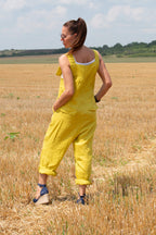 Linen sleeveless  jumpsuit #mustard