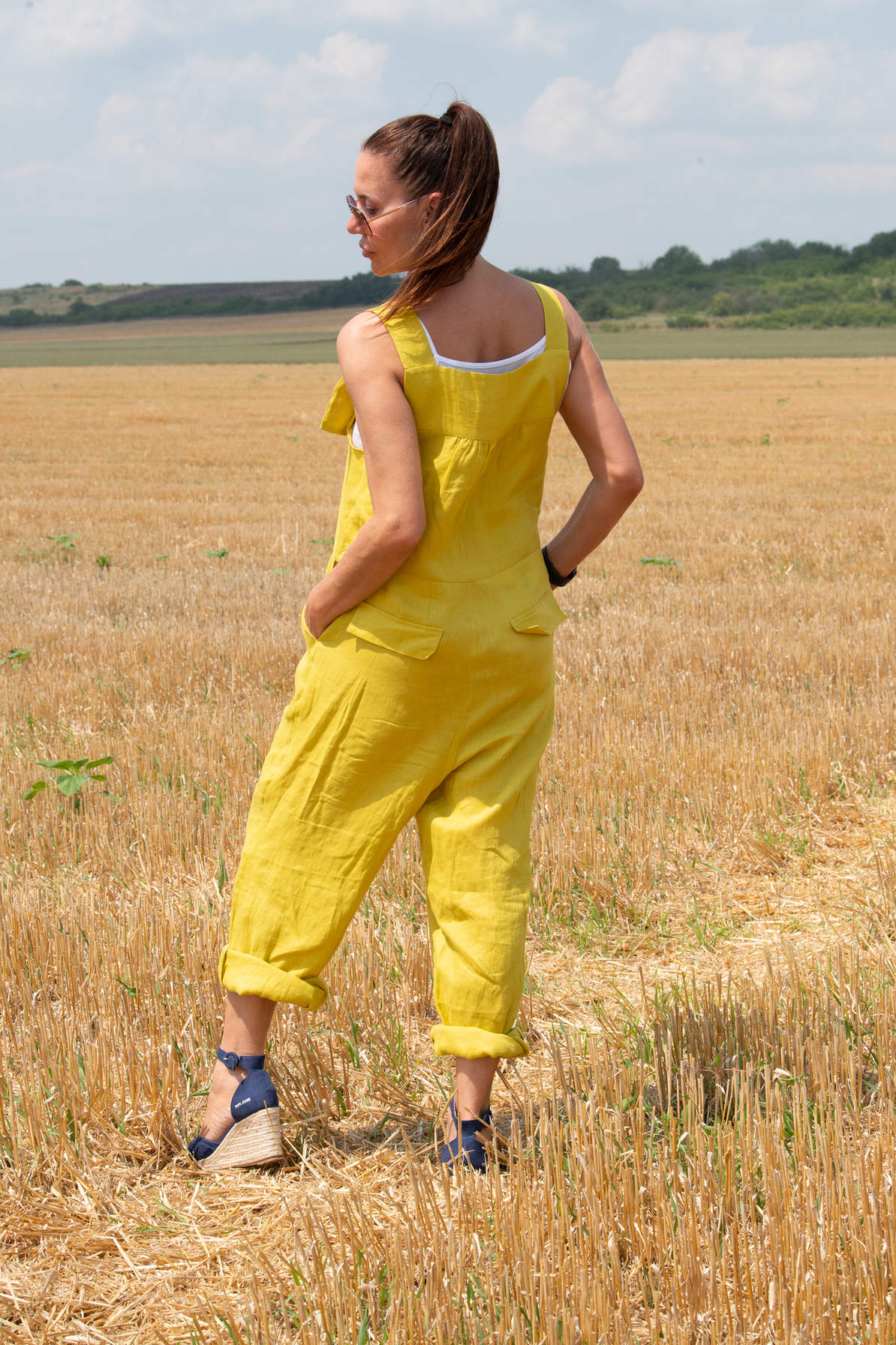 Linen sleeveless  jumpsuit #mustard
