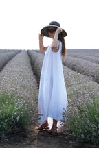 linen off shoulders dress tiffany white color