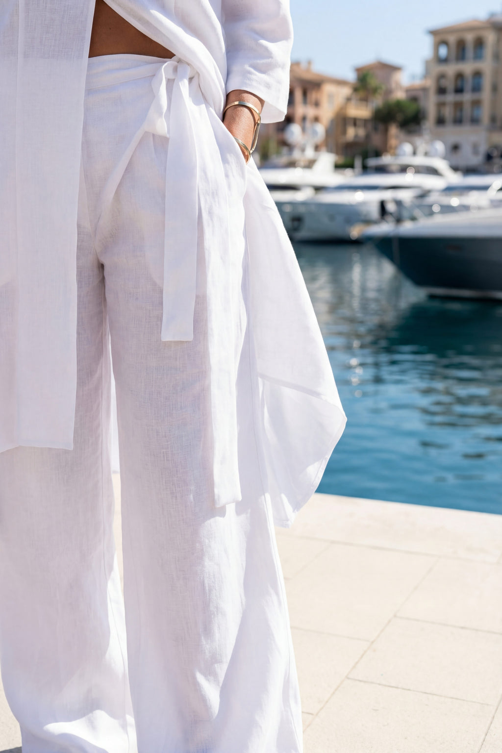 Linen wrap pants #white