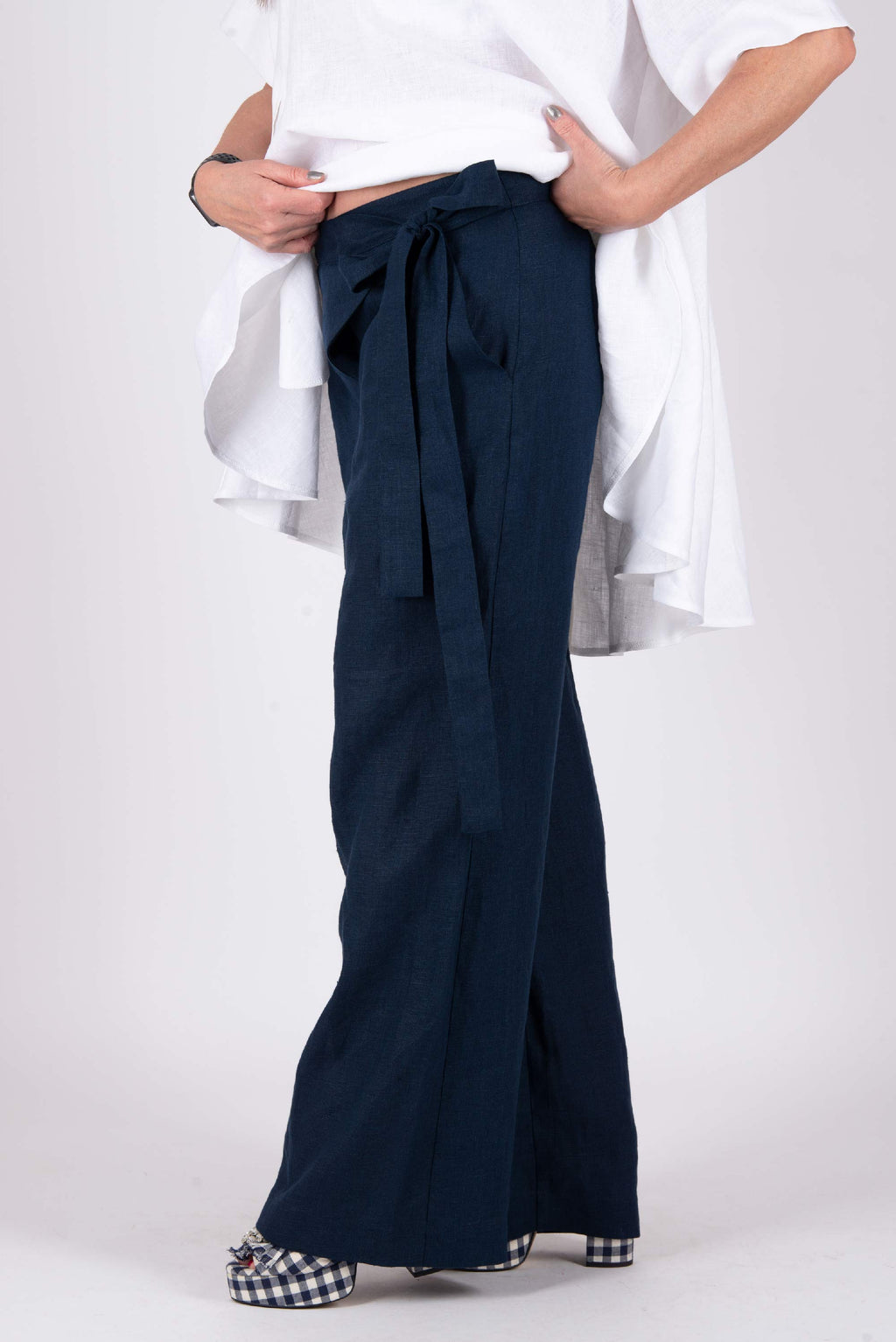 Linen wrap pants nasy #dark-blue