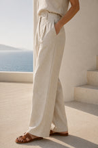 woman elegant linen boho outfit #natural
