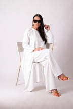 Linen wide leg pants #white