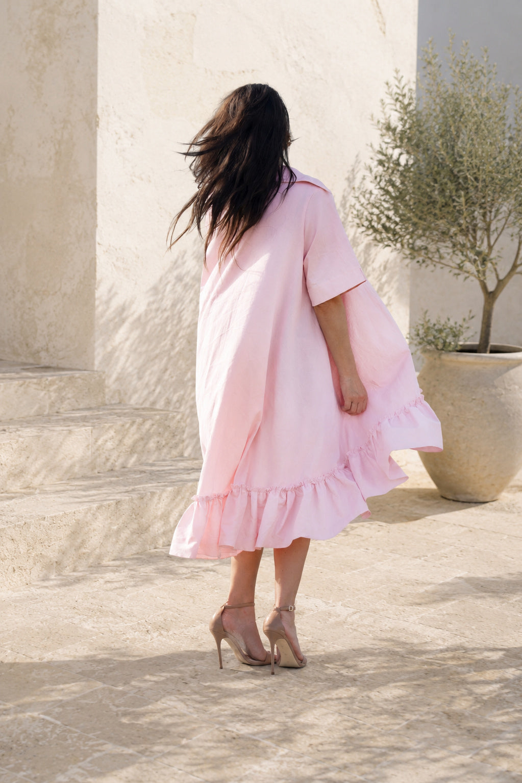 loose fit linen dress #baby-pink
