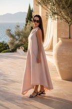 one shoulder linen dress #pink
