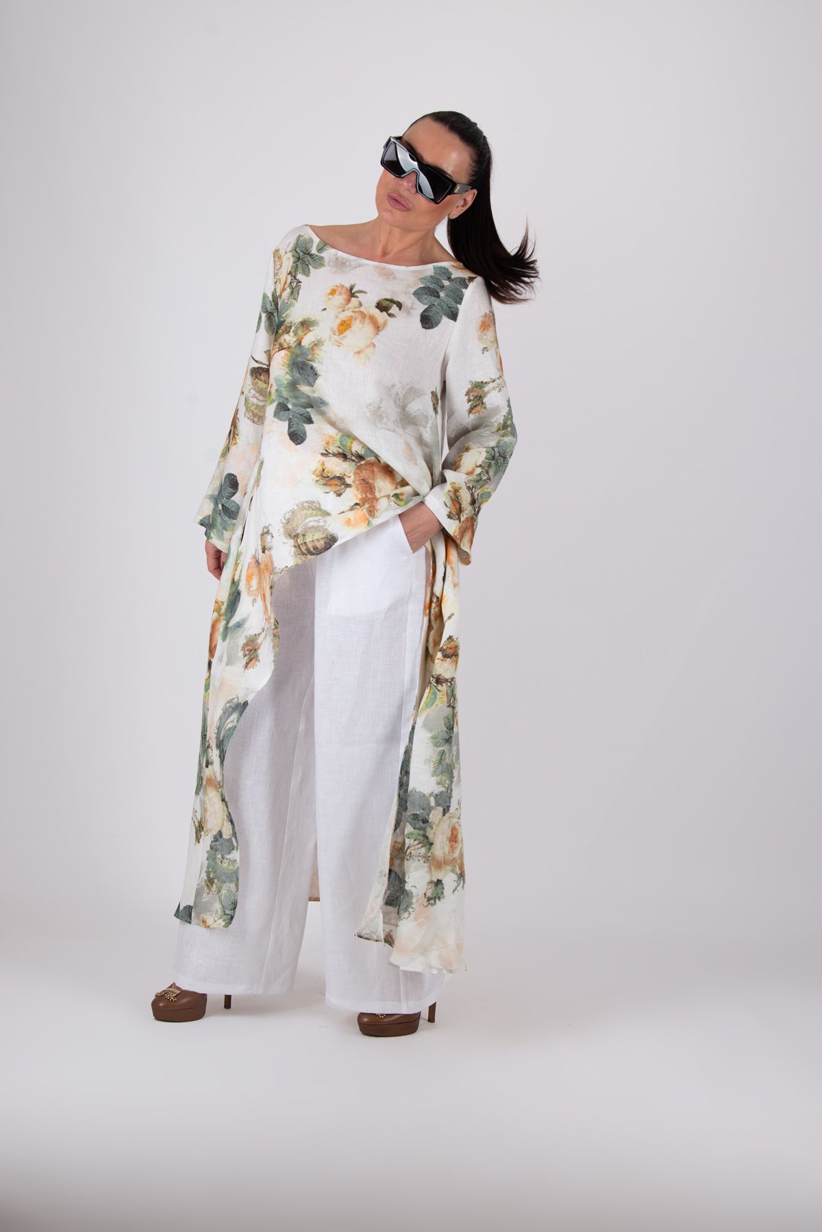 floral linen top jesika #beige
