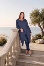 linen long sleeves top #dark-blue