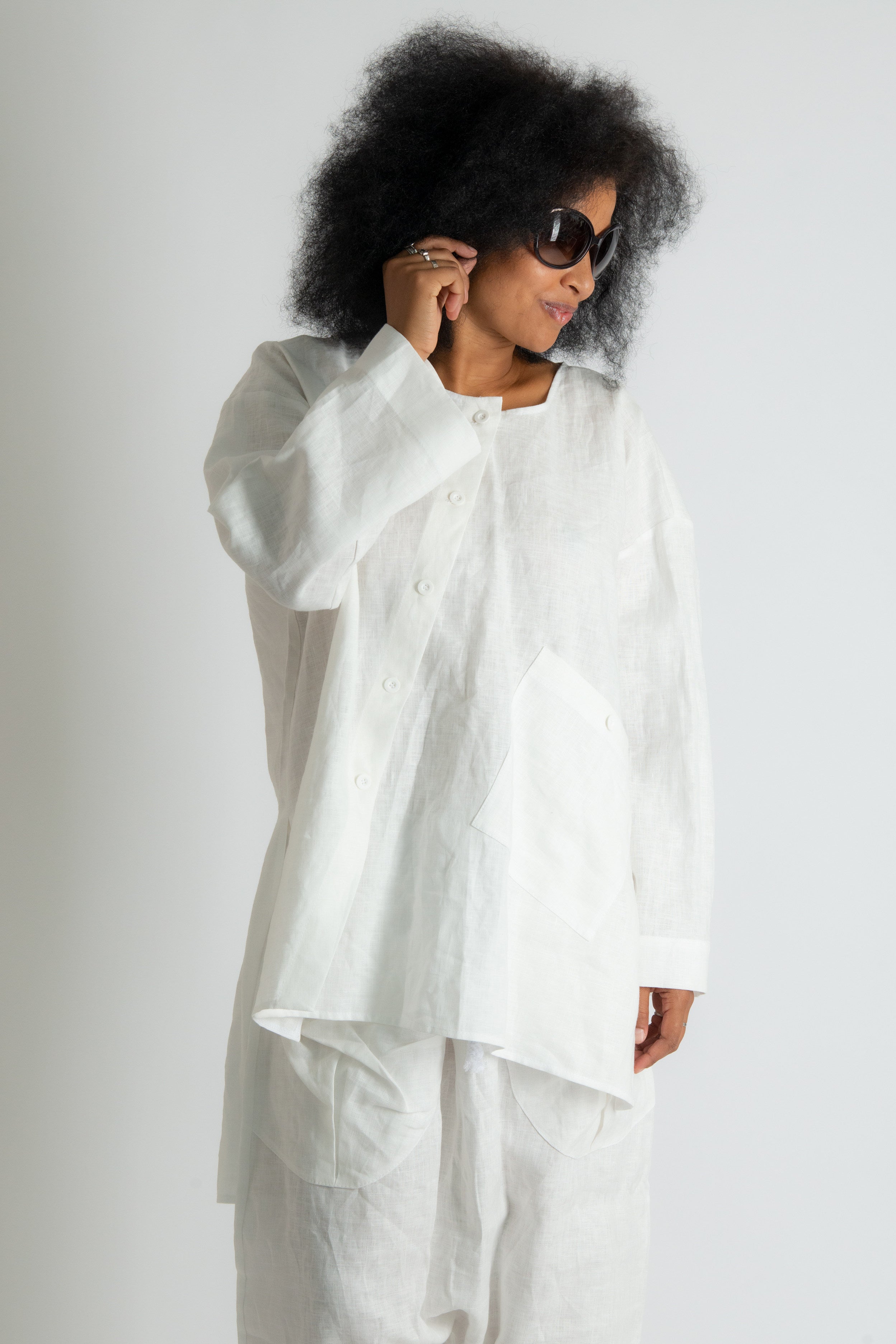 Linen loose fit top #white