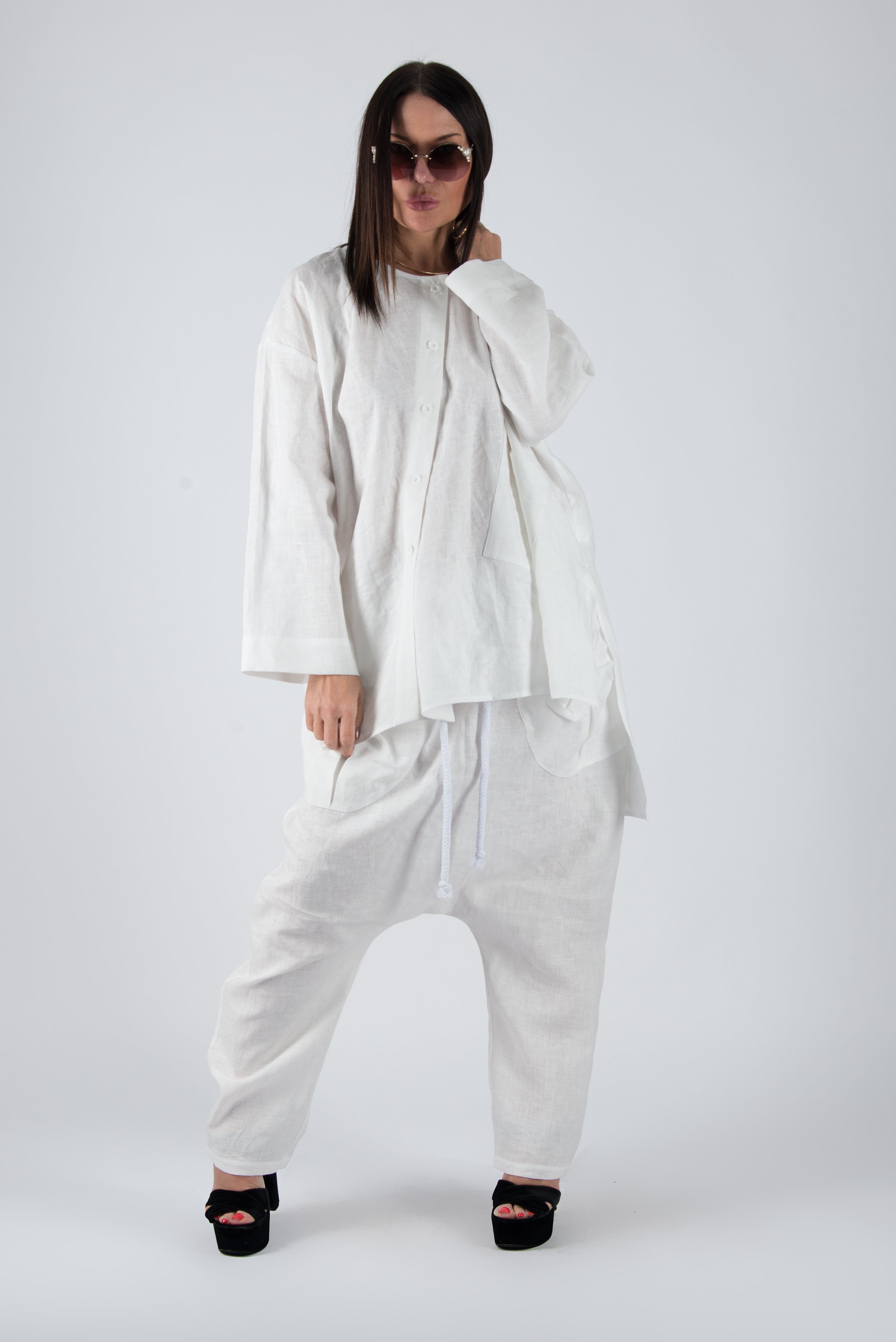 linen white harem set for woman