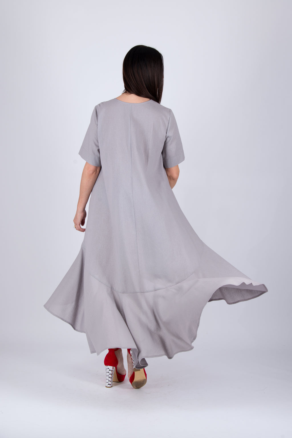 linen long dress - EUG fashion #light-grey