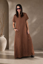 linen a line dress - EUG fashion #brown