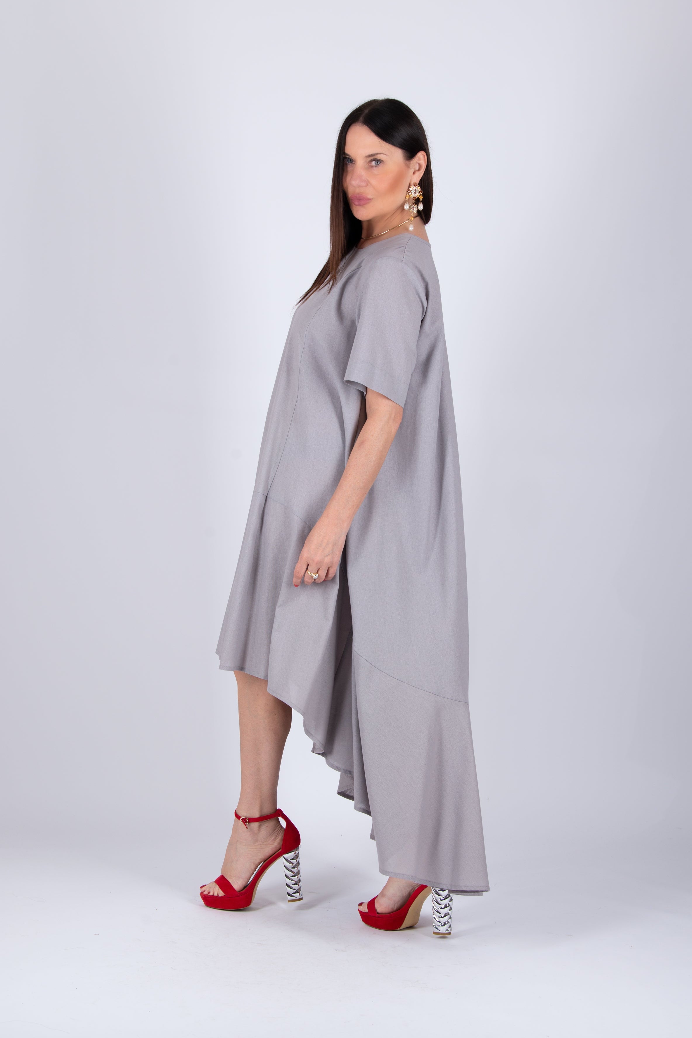 long linen grey dress - eug fashion