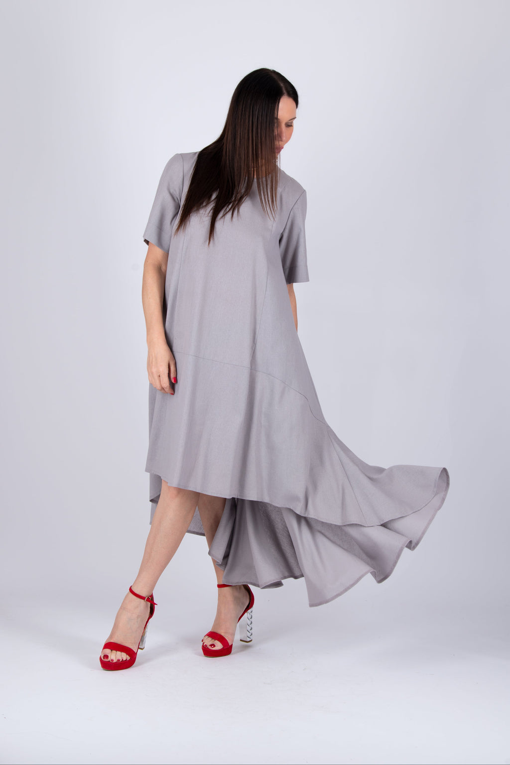 linen grey dress - eug fashion