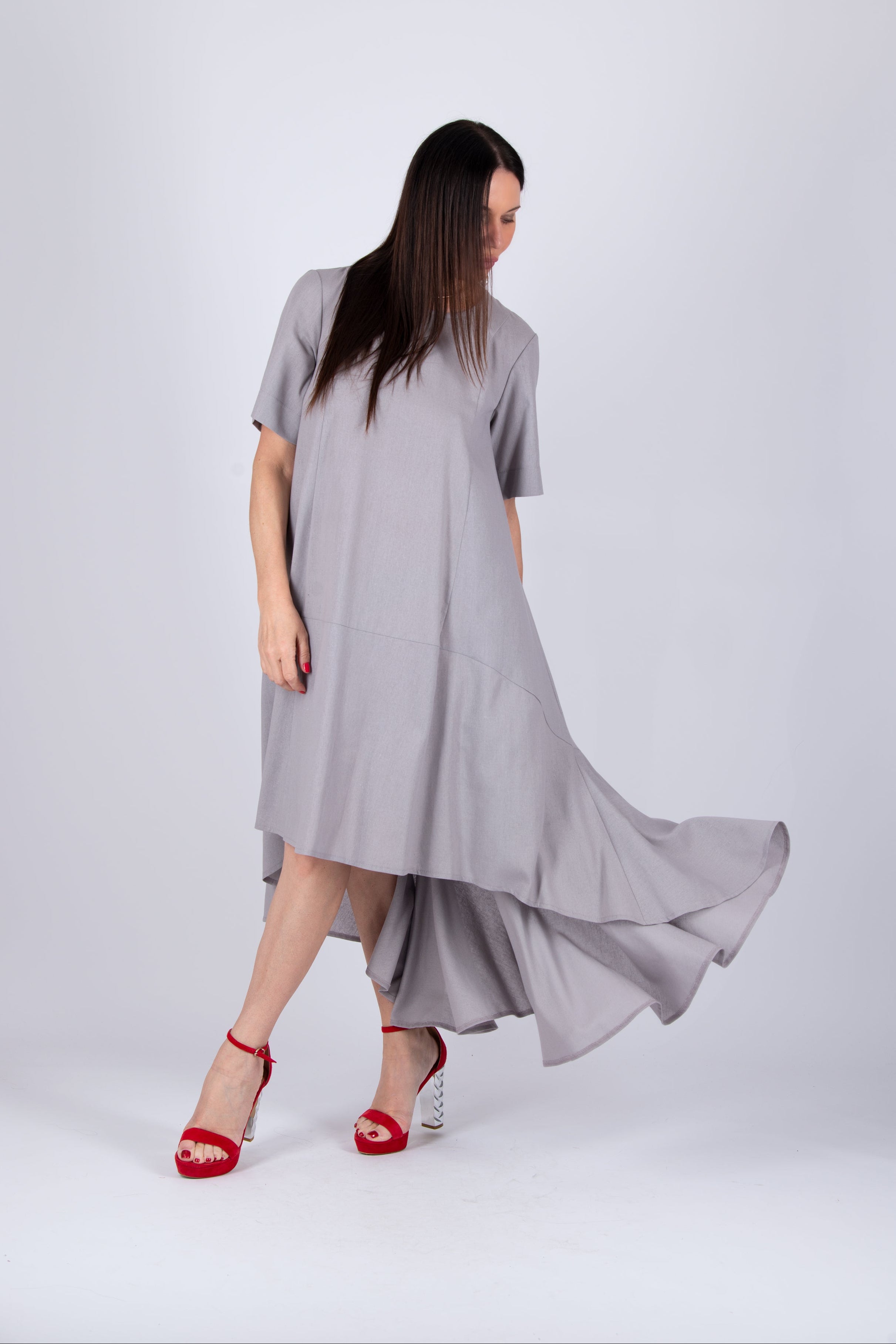 linen grey dress - eug fashion