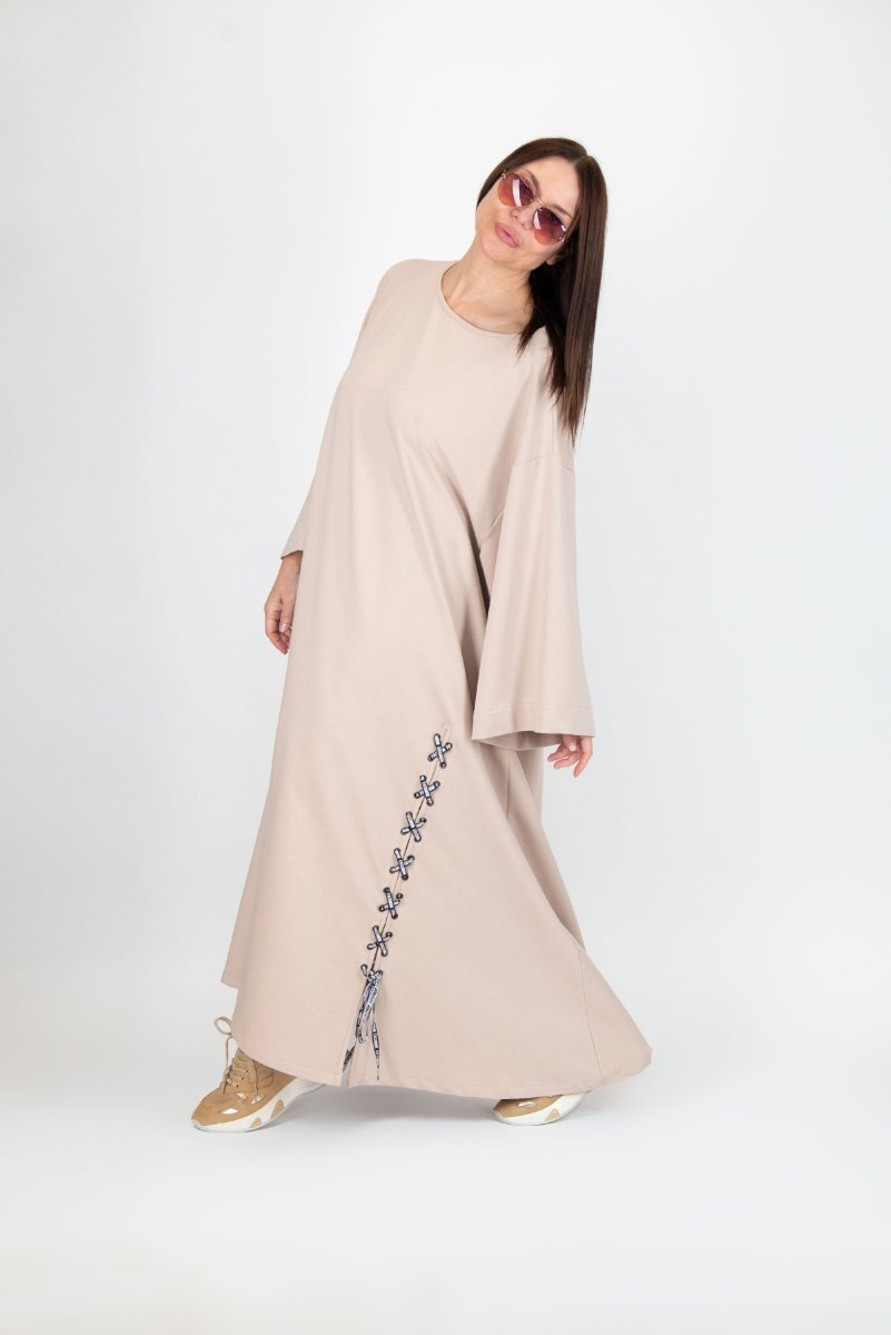 Long Beige Dress with pocket SAVINA - EUG Fashion EugFashion 